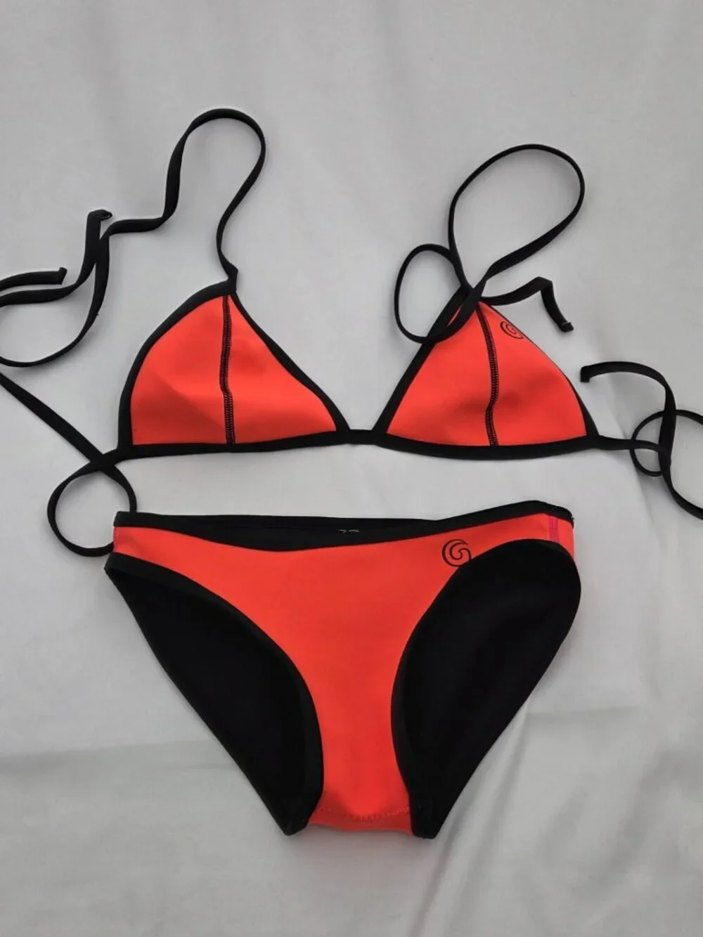 Neon Orange Neoprene Triangle Bikini Set Small